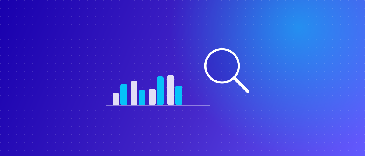Two sets of comparison bar charts with a magnifying glass, representing competitor ranking analysis