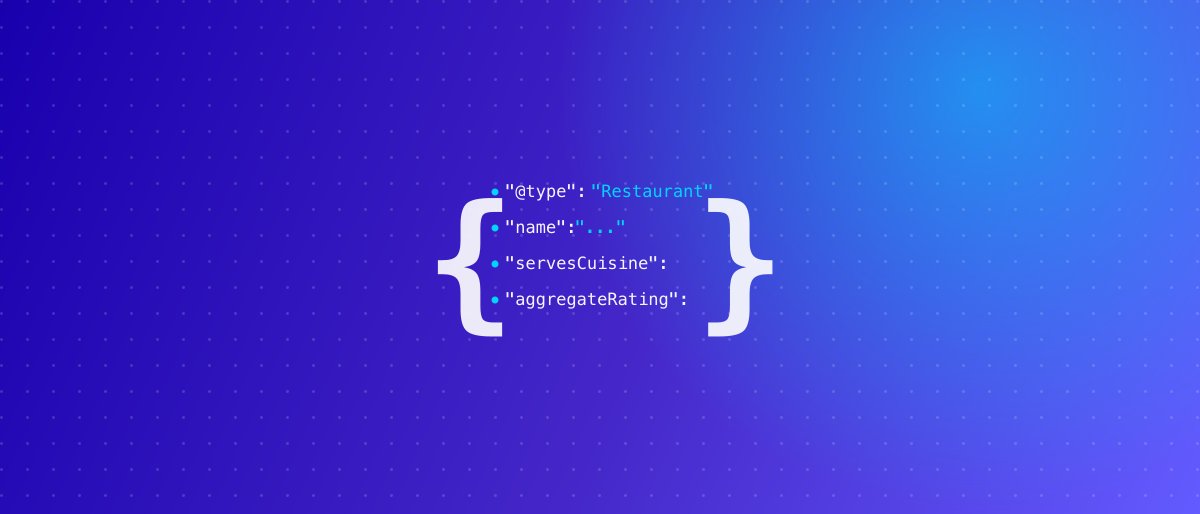 Code brackets containing structured data fields, representing restaurant schema markup